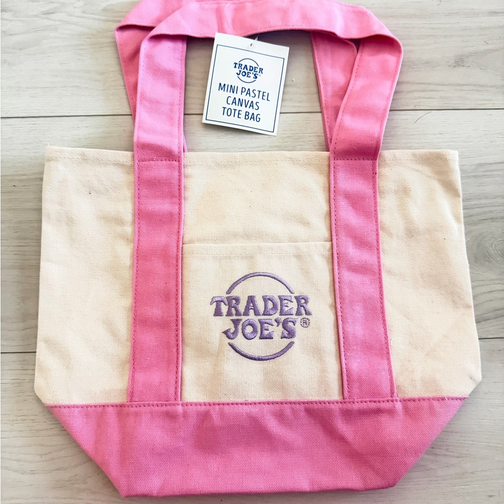 Trader Joe's Pink and Cream Canvas Tote Bag